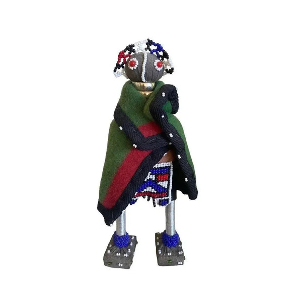 VTG Handmade Beaded Ndebele Tribe African 10" Doll Native Art Felt Ceremonial - Picture 1 of 8